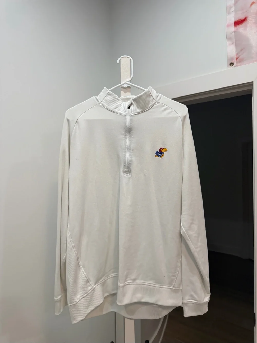 adidas White Men's Half-Zip Sweater with Small Embroidered Logo